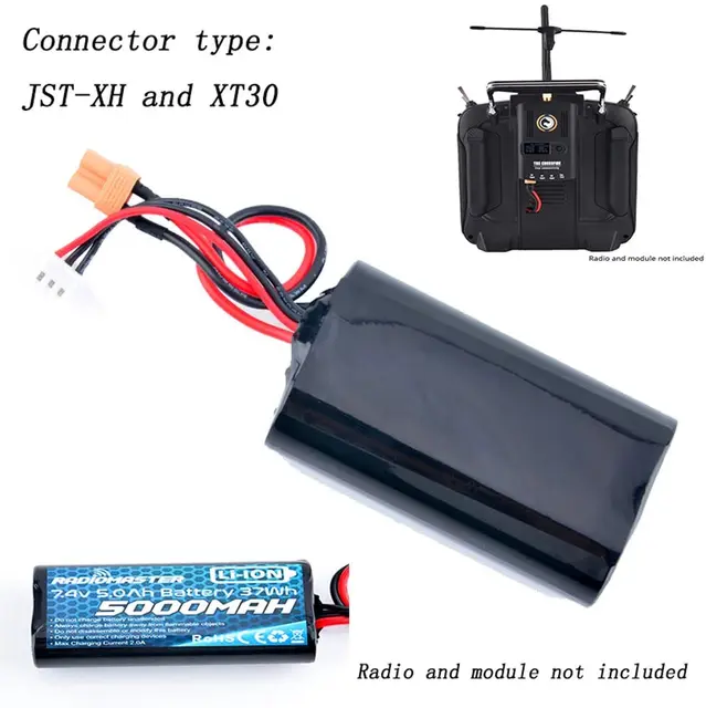 RadioMaster 2S 7.4V 5000mah 37wh Li-Ion Battery TX16S TRemote Control Transmitter JST-XH and XT30 Plug Large Endurance 4
