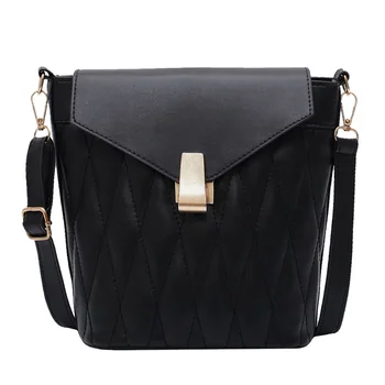 

Fashion Shoulder Messenger Bucket Bag for Women PU Leather Lattice Pattern Travel Crossbody Flap Bags Solid Color Female Handbag