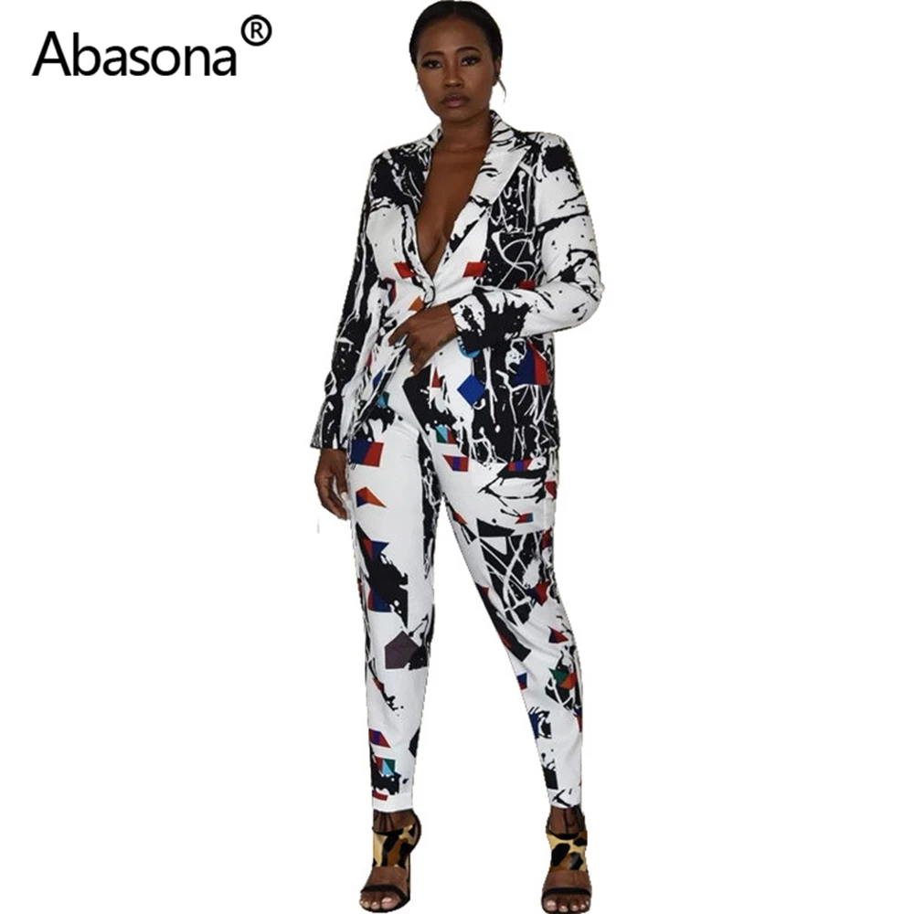 Белый Abasona из 2 предметов с леопардовым принтом и длинными рукавами, сексуальный Облегающий комбинезон спортивные костюмы Junmsuit Повседневное комбинезоны вечерние ночной клуб - Цвет: Белый