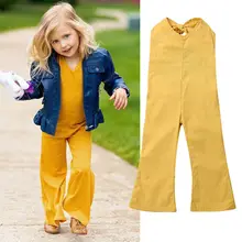 Желтый Летний комбинезон без рукавов с открытой спиной для маленьких девочек, комбинезон, расклешенные штаны, повседневная одежда, осень