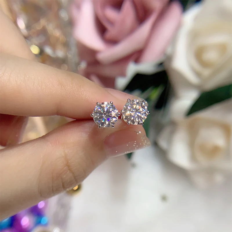 

9K White Gold Moissanite Earrings Custom made Classic 6 claws 5mm/piece Total 1ct DF Color Engagement wedding earrings