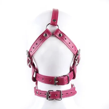 Faux Leather Head Harness Panel Bondage Gag Half Facepiece Restraint Hood Mouth Strap Oral Ball Couple BDSM Slave Roleplay 5