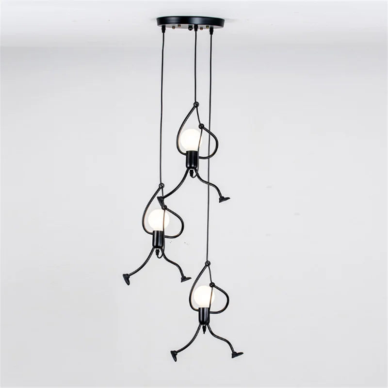 Little Man Chandelier Iron Nordic Art Lamp Cute Climbing Line Lamparas Restaurant Lamp Clothing Shop Window Wrought Home Decor