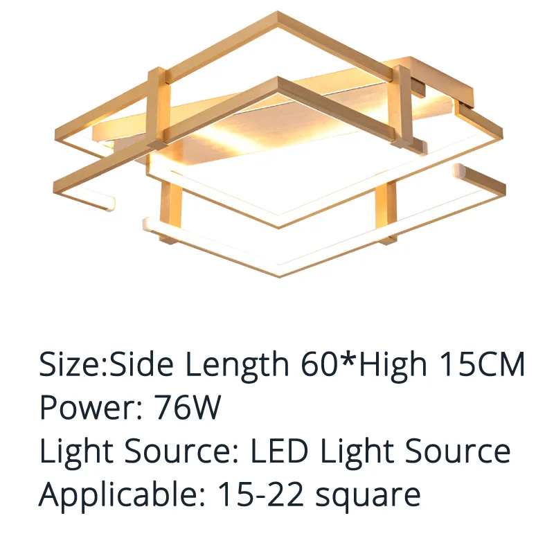 Потолочные светильники Золотой корпус круглый/квадратный для спальни гостиной дистанционное управление светодиодные лампы - Цвет корпуса: square 60x15cm