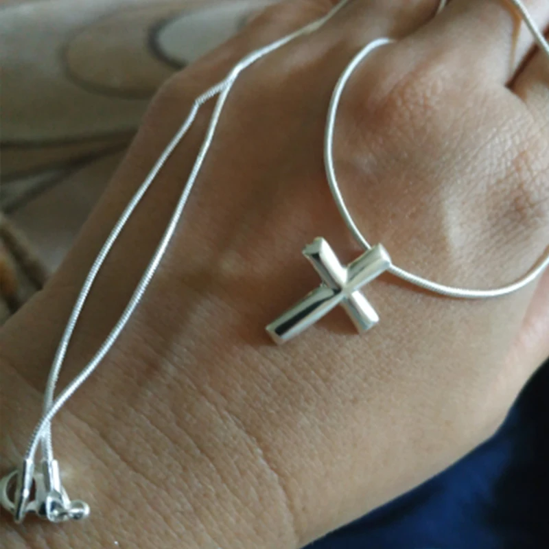 DOTEFFIL Genuine 925 Sterling Silver Cross Necklace Fashion Jewelry Pendant 18 Inches Snake Chain Women Wedding Engagement Gift - Image 4