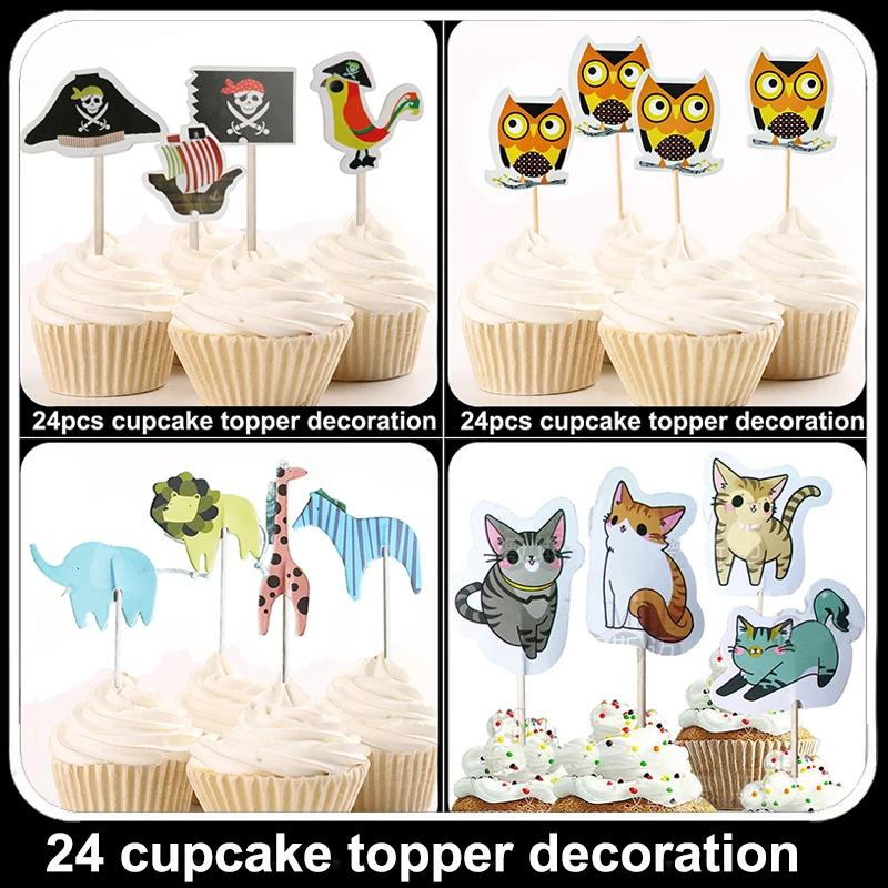 24pcs Animal Owl Fox Rabbits Bird Lion King Zebra Elephant Giraffe Cupcake Topper For Christmas Birthday Wedding Decoration Disposable Party Tableware Aliexpress
