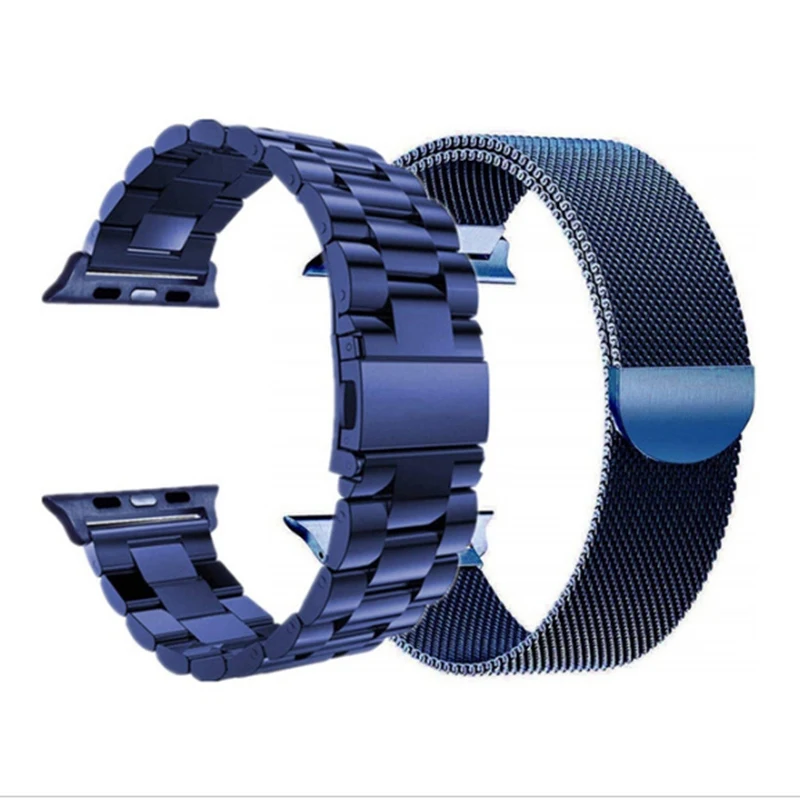 2 шт. ремешок из нержавеющей стали для Apple watch series 4 44 мм 40 мм iWatch band 42 мм 38 мм Миланская Петля Браслет Apple watch 321 - Цвет ремешка: dark blue