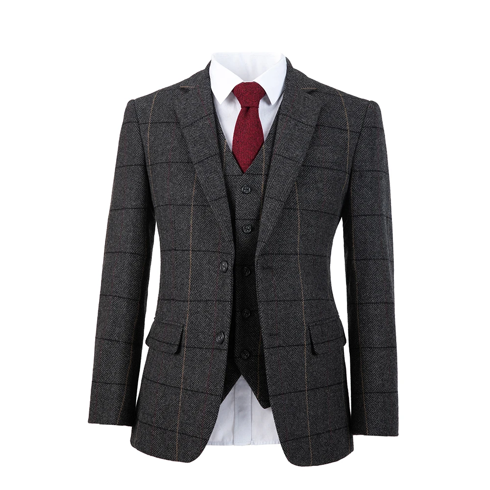 Trajes para hombre de lana gris oscuro espiga Retro estilo Caballero traje  a medida Blazer trajes para hombre 3 piezas (chaqueta + pantalón +  chaleco)|Trajes a medida| - AliExpress
