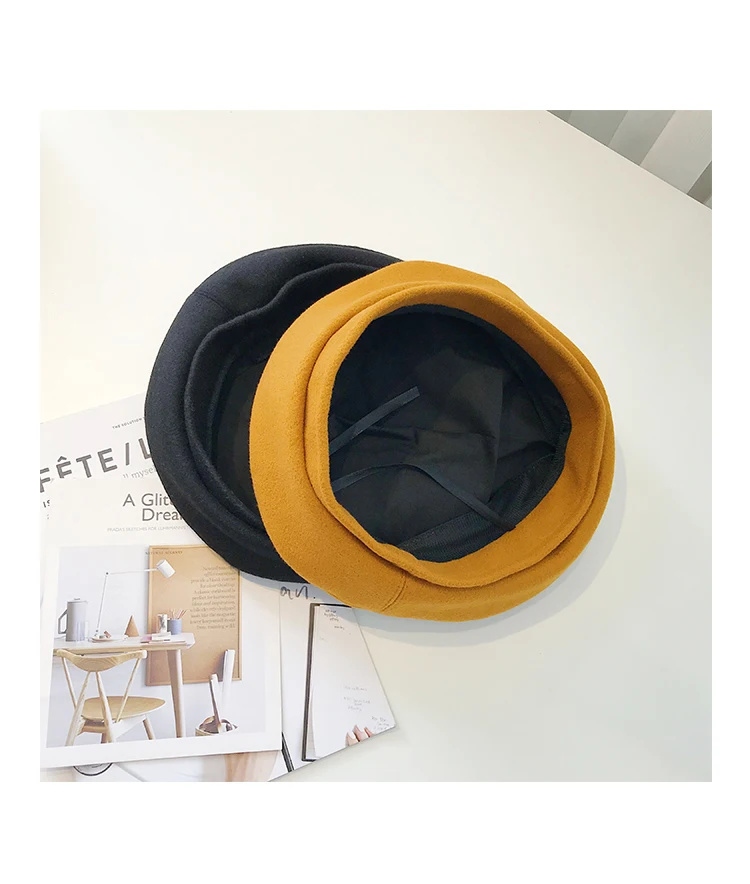Black Beret Women's Autumn And Winter Solid Color CHIC Korean-style Versatile Japanese-style Painter Cap Pumpkin Bud British-Sty
