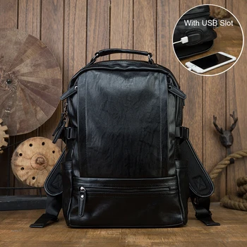 

Full Grain Leather Travel Backpack Stylish Mens School Backpack With USB Slot Genuine Cowhide Laptop Backpacks