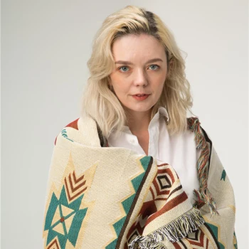 

Bohemian Knitted Throw Thread Blanket Geometric Sofa Cover Tapestry Bedspread Tablecloth Portable Travel Outdoor Rug Blankets