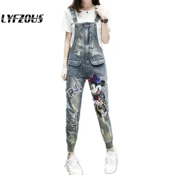 

Euro Style Jeans Rompers Womens Sequined And Beaded Mickey Jumpsuit Autumen New Loose Hole Pockets Sequins Denim Overalls