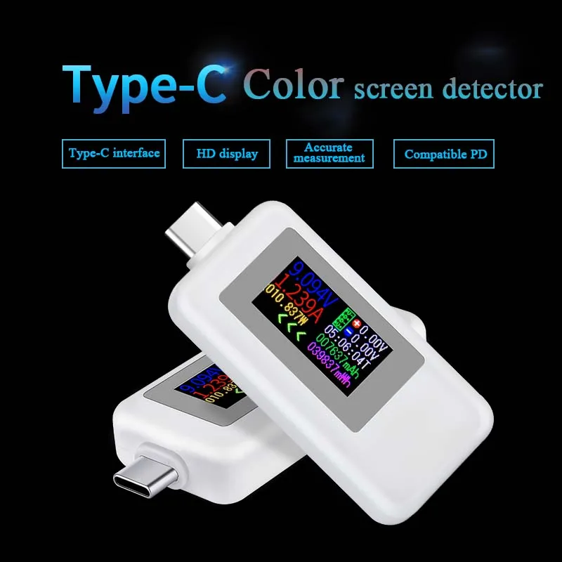 Напряжение Амперметр тип-c тестер Быстрая зарядка USB инструмент измеритель тока Измерение температуры Высокая точность цвет Емкость экрана