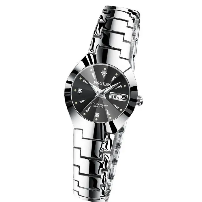 

Fashion Couple Quartz Wristwatch Black Stainless Steel Belt Female Male Clock Waterproof Thin relogio feminino