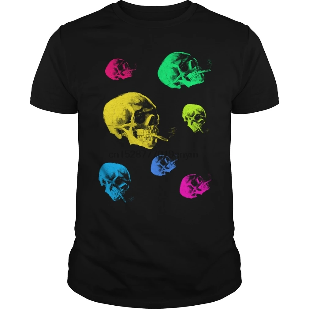 Men tshirt Vang gogh skull with burning cigarette remixed cool Printed T-Shirt tees top |