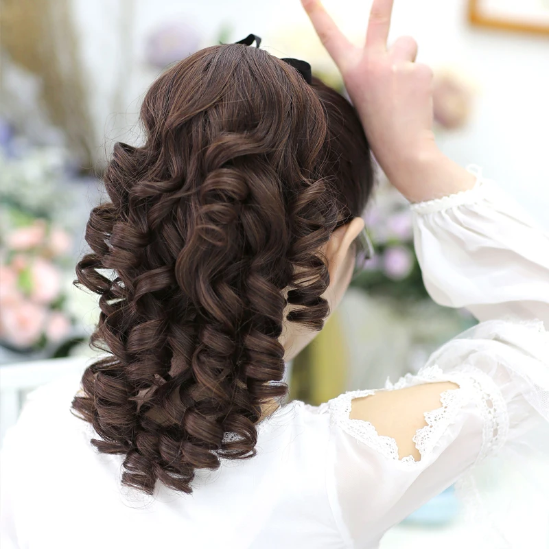 

JINKAILI Short Curly Synthetic Clip in Drawstring Ponytail Hair Extensions Hairpieces for White Black Women Heat Resistant