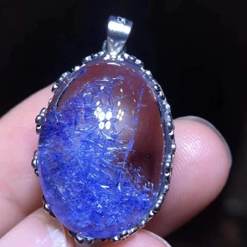 

Natural Blue Rutilated Dumortierite Quartz Pendant Oval Bead 22.8/16.2mm Crystal Fashion Pendant Jewelry Certificate AAAAA