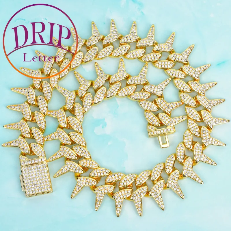 

Drip Letter Miami Cuban Link Chain for Men Necklace Real Gold Plated Charms Hip Hop Choker Rock Street Fashion Jewelry