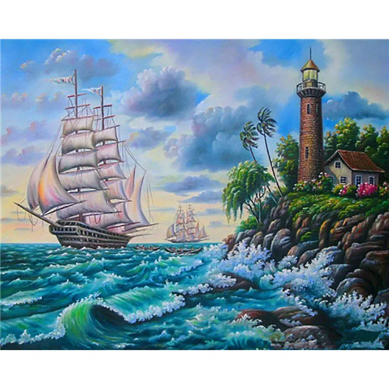 painting by number14 Картина по номерам Раскраска по номерам для взрослых Сделай Сам Раскраска по номерам масляные пронумерованные картины военный корабль парусник рисунок - Цвет: painting by number14