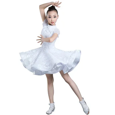 Детское кружевное платье с длинным рукавом красное для бальных танцев танго