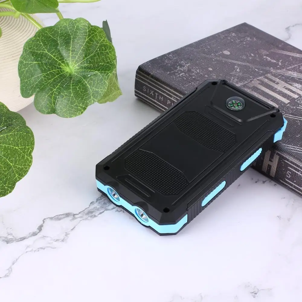 blue Самодельный чехол на солнечной батарее с 2 usb-портами, Внешнее зарядное устройство, чехол на внешнюю батарею для экстренных ситуаций, походов, путешествий с компасом - Цвет: blue