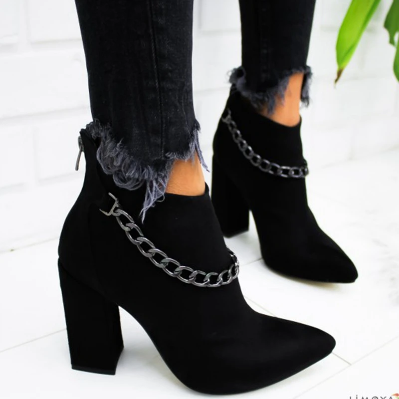 2 цвета, женская обувь, зима-осень, повседневные женские туфли-лодочки на высоком каблуке, Теплые ботильоны, женская обувь, женская обувь, размер 35-43 - Цвет: black