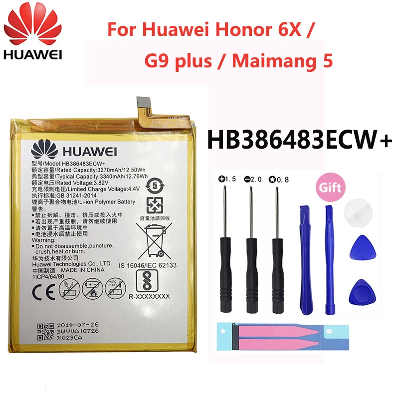 100% Оригинальный аккумулятор для телефона Hua Wei HB386483ECW + Huawei Honor 6X G9 Plus Maimang 5 GR5 2017 3340