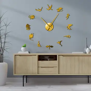 

Flying Dinosaur Dragon Wall Art DIY Wall Clock Medieval Mythical Dragon Modern Silent Wall Watch Fiction Fantasy Wall Decoration