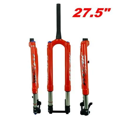 27.5inch orange PASAK MTB горный велосипед передняя вилка углеродное волокно масло для подвески/газовая вилка 27,5/29 дюймов перевернутая вилка через спинной канал - Цвет: 27.5inch orange