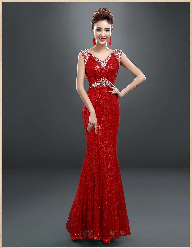 Королевский синий sequines Русалка Длинный v шеи сексуальное layd вечерное платье для женщин вечернее платье