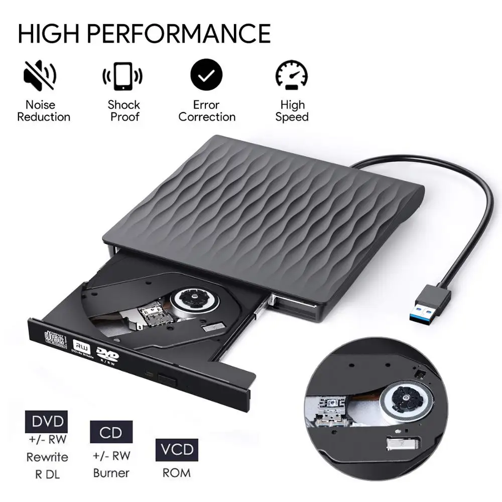 Внешний CD DVD привод USB 3,0 тонкий портативный CD/DVD писатель/Rewriter/Burner USB оптические приводы плеер для портативных ПК Windows Mac OS