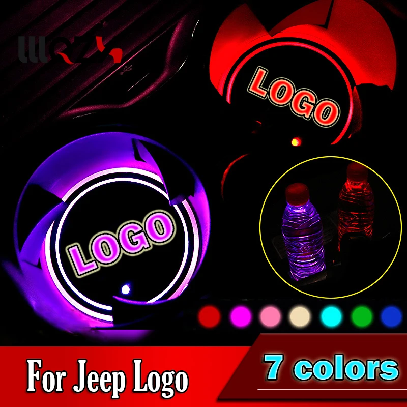 

1x Car Styling Smart LED Car Luminous Light Anti Slip Coaster For Jeep Wrangler Patriot Grand Cherokee Compass Car Accessories