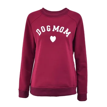 

Long Sleeve Pullover Fleece Woman Hoodies Letter DOG MOM Female Sweatshirt Spring Autumn O-neck