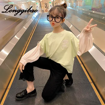 

Spring New Style Big Boy Korean-style Viscose Sleeve T-shirt Girls Fashion Crew Neck Base Shirt Children Spring Clothing Fashion