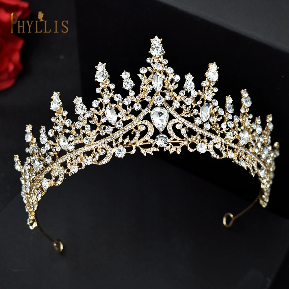 A158 Golden Bridal Crown Hair Accessories Crystal Women Tiaras Rhinestone Headband Vintage Wedding Hair Jewelry Bride Headwear