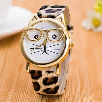 

Watch Women Fashion Lovely Cat With Glasses Strap Dial Women's Quartz Watch Gift Watch For Women Minimalistic Female Watch