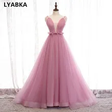 Вечернее платье Abendkleider Robe De Soiree Новое дизайнерское платье для выпускного вечера с v-образным вырезом из розового тюля ТРАПЕЦИЕВИДНОЕ вечернее платье длинное платье