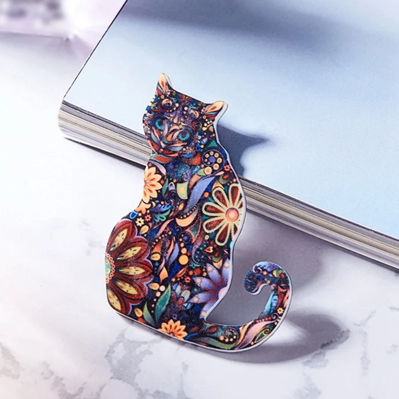 2020 New Vintage Floral Print Style CAT Retro Kitsch Quirky Cute Acrylic Pin Badge Brooch
