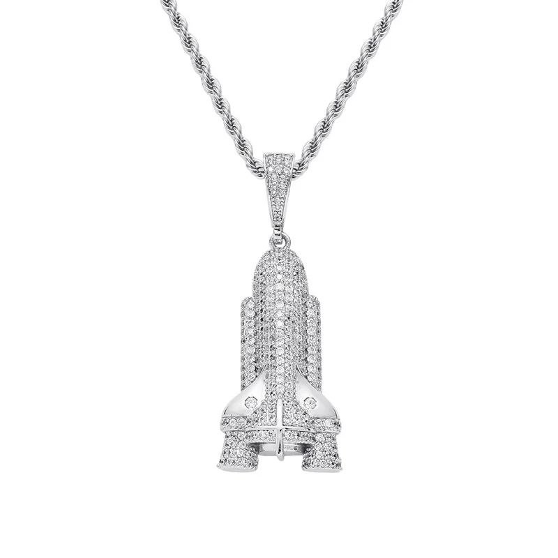 Хип-хоп AAA циркониевый камень CZ проложили Bling Iced Out ракета космический корабль Подвески ожерелье для мужчин рэппер ювелирные изделия Золото Серебро Цвет