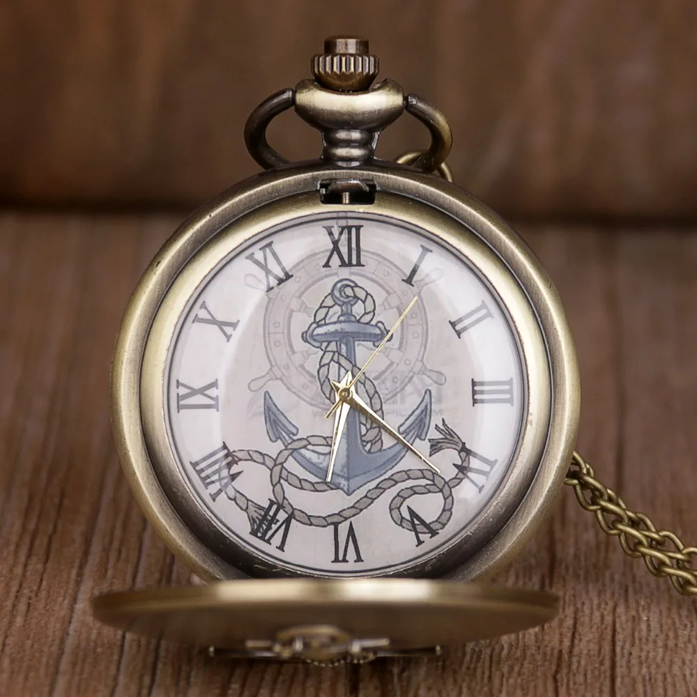 Rrtro пиратский якорь кварцевые старинные карманные часы черный/Бронзовый для мужчин и женщин Подвеска часы с ожерельем подарки Fob часы