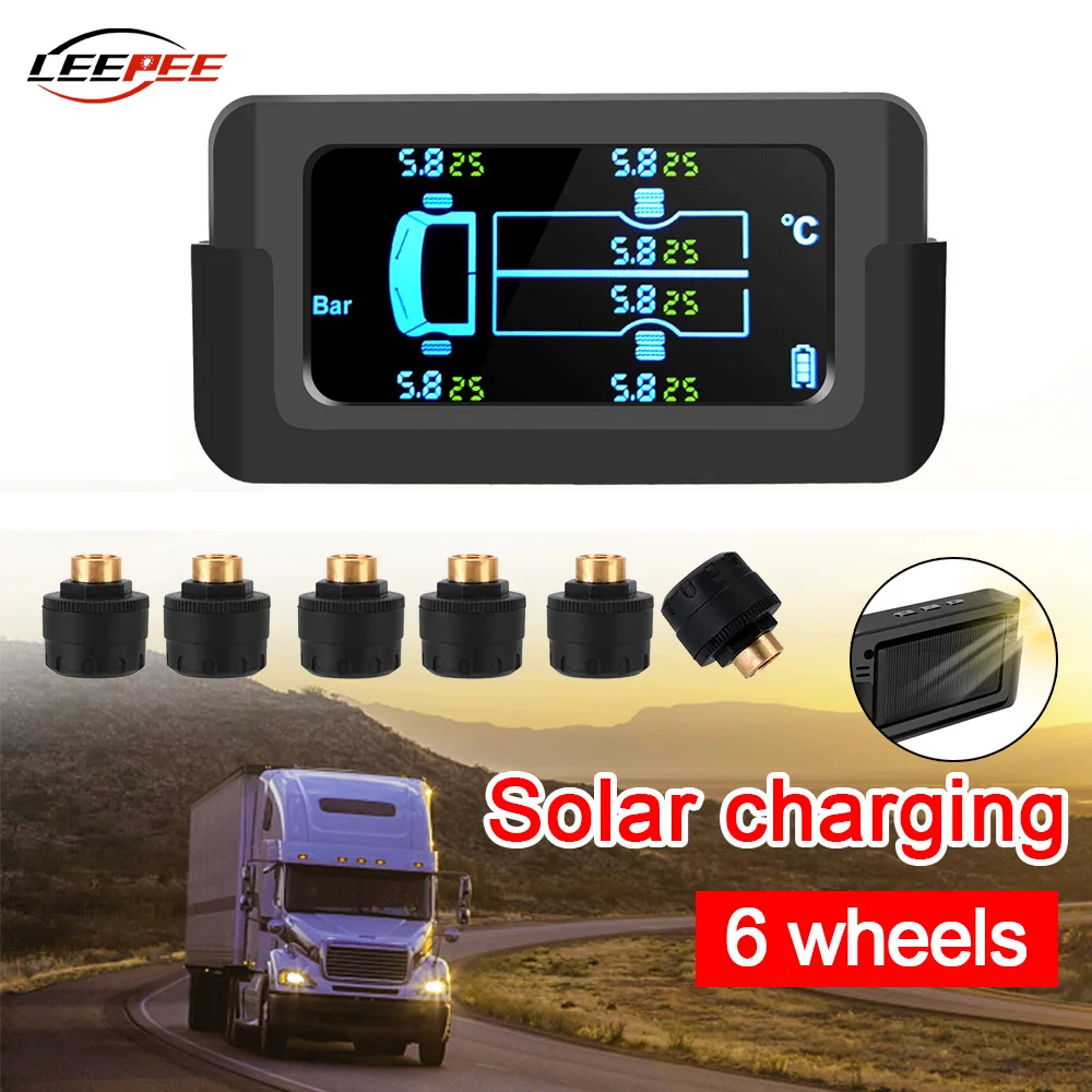 

Solar TPMS 6 Sensors Truck Tire Pressure Monitoring System Tyre Diagnostic On Board Computer Trailer Bus Van RV Auto Accessories