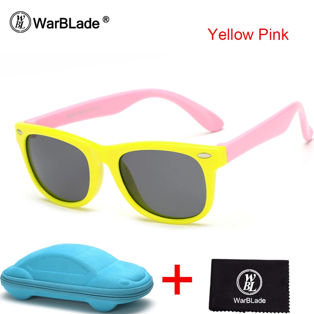 yellow pink WarBLade Новые поляризованные солнцезащитные очки для детей для безопасности ребенка Покрытие солнцезащитные очки UV400 очки для мальчиков и девочек с футляром - Цвет линз: yellow pink