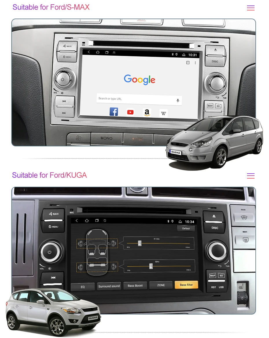 Isudar 2 Din Android 9 авто радио для Ford/Mondeo/Focus/Transit/C-MAX/S-MAX/Fiesta автомобильный DVD мультимедиа GSP 8 Core ram 2 Гб rom 32G