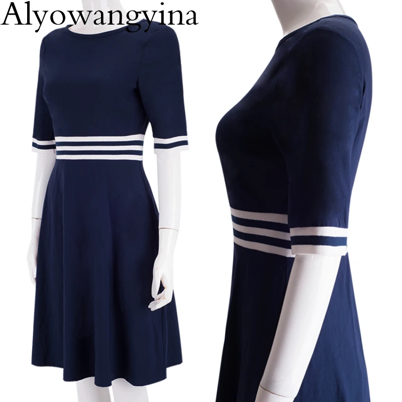 Alyowangyina, винтажное, женское, модное, контрастное, лоскутное, повседневное, Vestidos, половина рукава, а-силуэт, пинап, для деловых женщин, расклешенное платье EA059