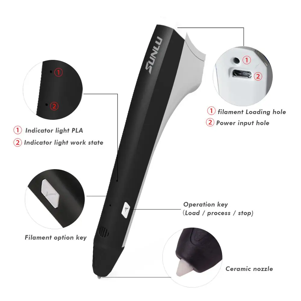 SUNLU USB power 3D ручка новинка подарок для взрослых подростков детей 3d принтер печать и ручка для рисования банка PLA и PCL нити заправки