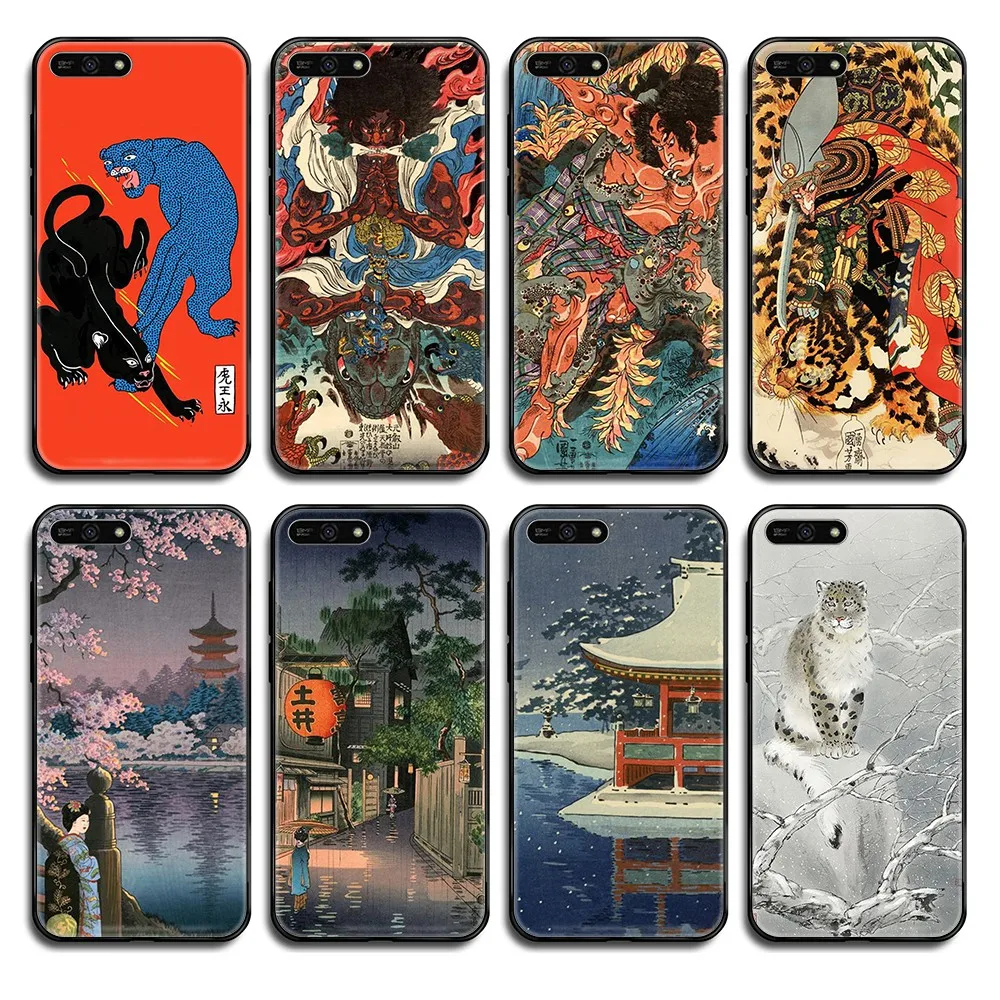 ukiyo e yokai japanese art pretty cell cover black Phone case hull For Huawei Honor Mate 5 6 7 8 9 10 20 30 A C X Lite Pro | Мобильные