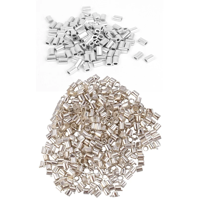 100Pcs 0.8Mm 1/32 인치 와이어 로프 알루미늄 페룰 슬리브 실버 톤 &amp; 500Pcs 튜브 크림프 엔드 비즈 1.5Mm 실버