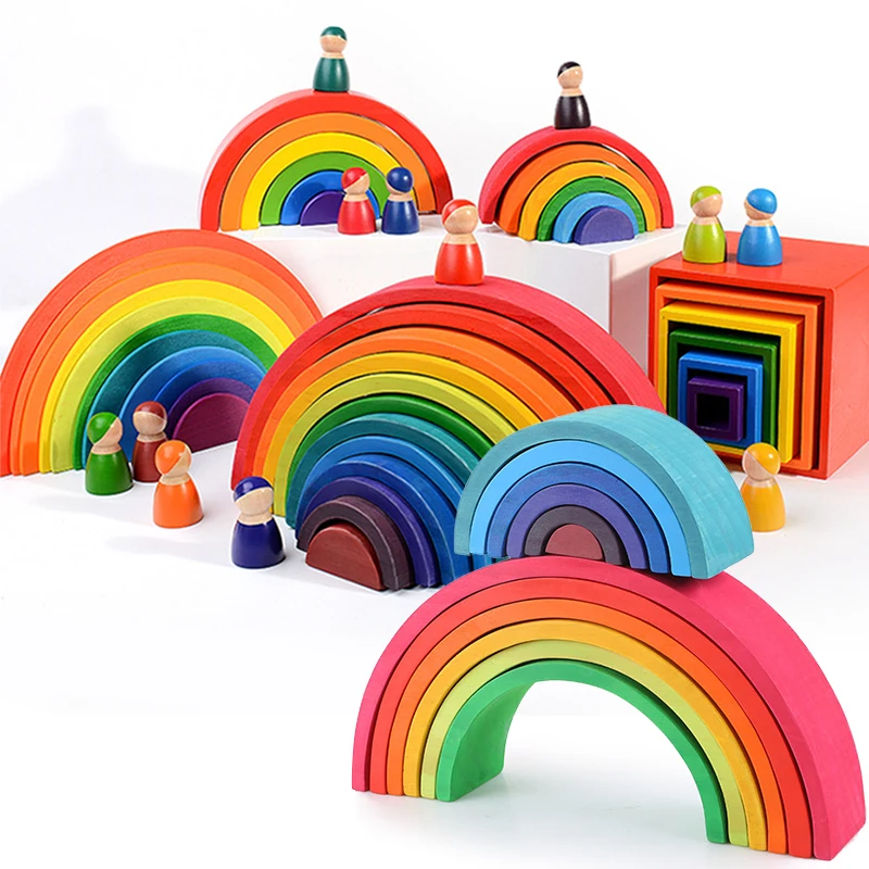 

Wooden Toys Educational Toys Combination Rainbow Block Creative Child Wooden Stacker Nesting Blocker Montessori Building Game