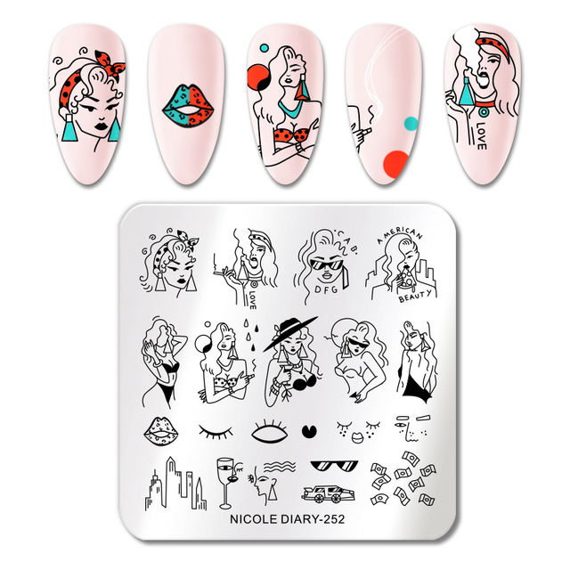DIARY Line Flower Nail Stamping Plates Chinese Style Letter Pattern Nail Art Stamp Templates Face Leaf Printing Stencil