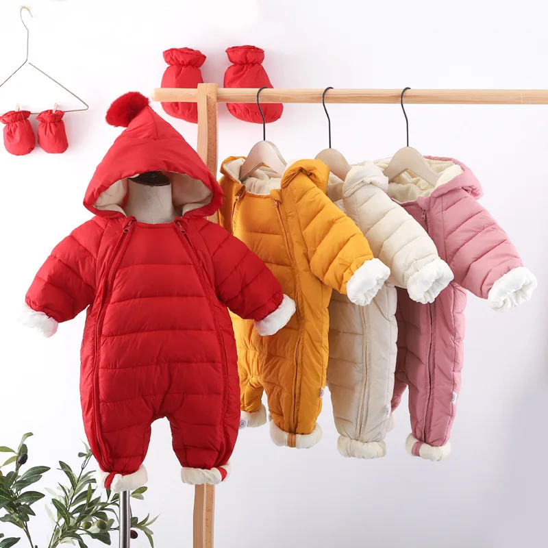 winter baby jacket plus velvet girl Rompers snow-proof down cotton boy Romper newborn toddler jumpsuit clothes | Мать и ребенок